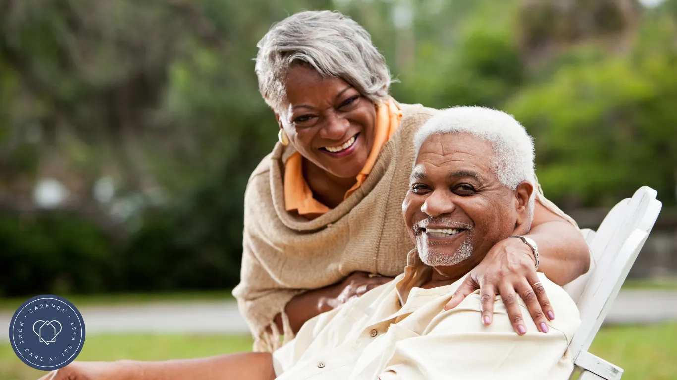 A joyful senior couple cared for at home in Georgia